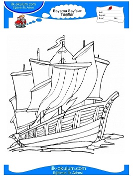 Çocuklar İçin Yelkenli-Gemi Boyama Sayfaları 